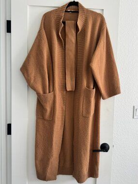 Flannel Wool & Cashmere Long Cardigan – One Size